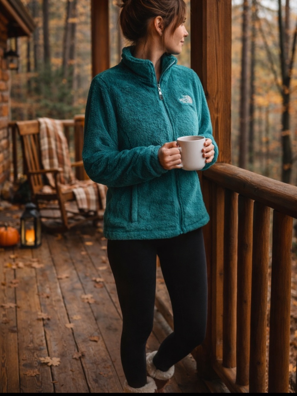 The North Face Teal Fuzzy Fleece Jacket Cozy Soft Girl Cabin Core Full Zip Small